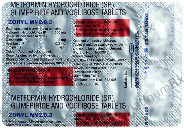 Zoryl MV 2/500/0.3mg Tablet SR 10s