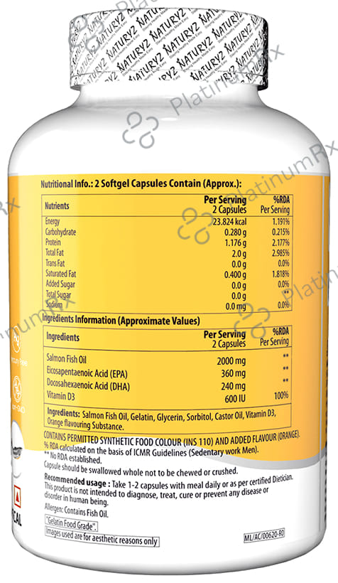 Naturyz Burpfree Nano Salmon Fish Oil with Vitamin D3 Softgel Capsule 90 capsules