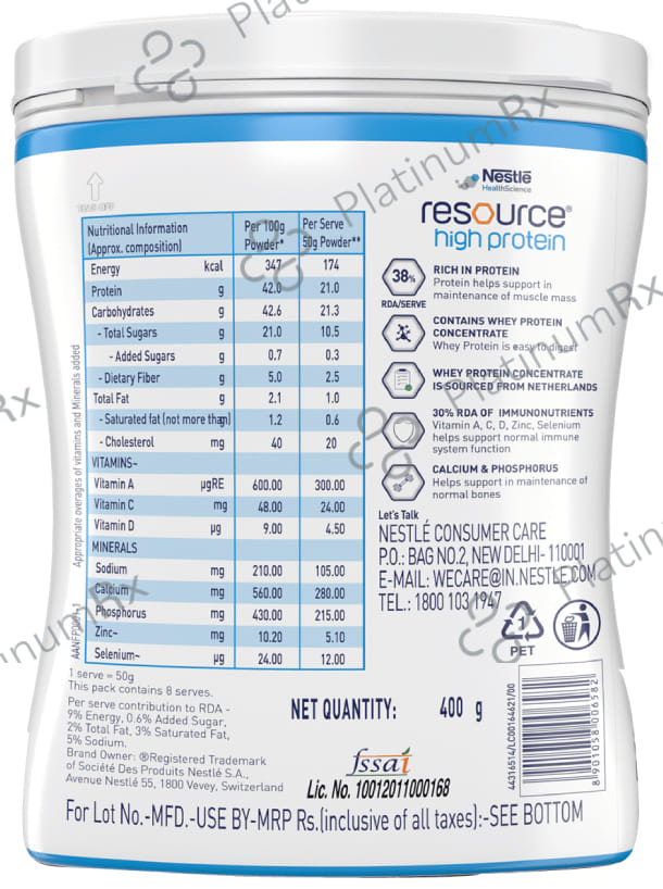 Nestle Resource High Quality Whey Protein - Flavour Powder Vanilla Rich in Immuno Nutrients