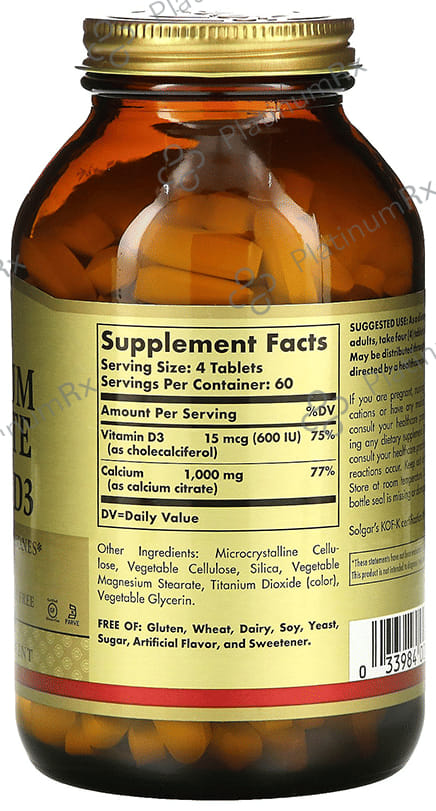 Solgar Calcium Citrate with Vitamin D3 Tablet 120s