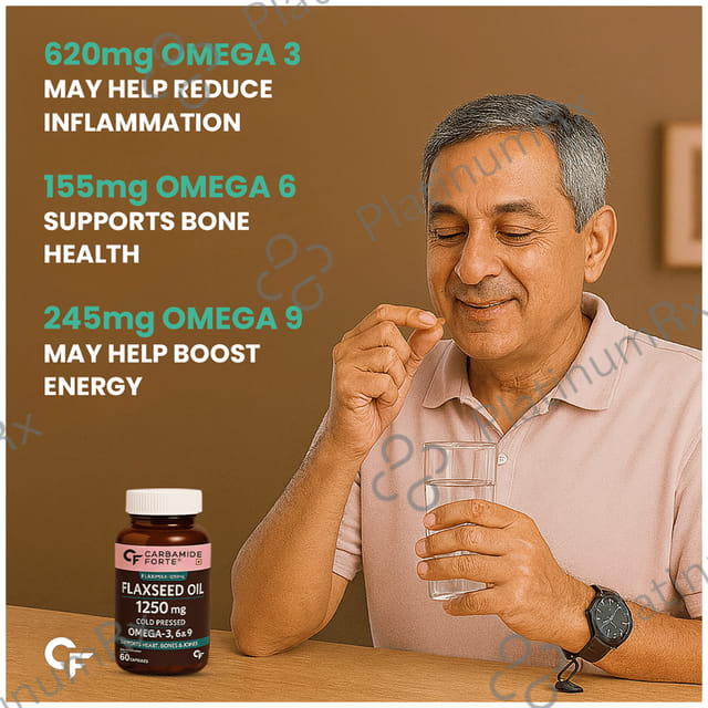 Carbamide Forte Cold Pressed Flaxseed Oil with 1250mg Omega 3-6-9 - Softgel Capsule for Heart, Bones & Joints Health