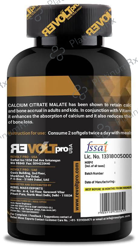 Revoltpro Calcium Citrate Malate with Vitamin D3 Softgels