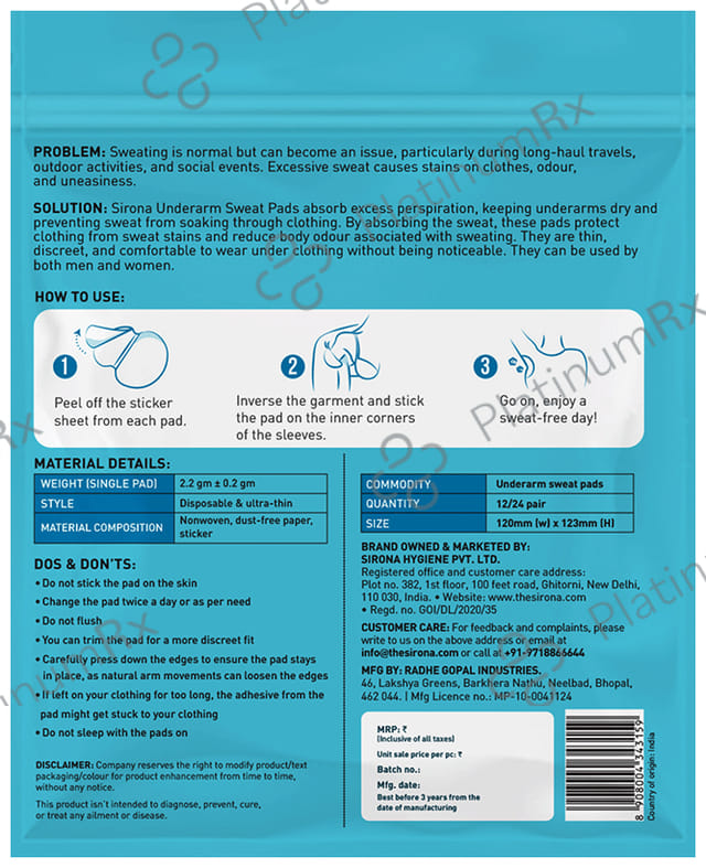 Sirona Underarm Sweat Pads 24 pads