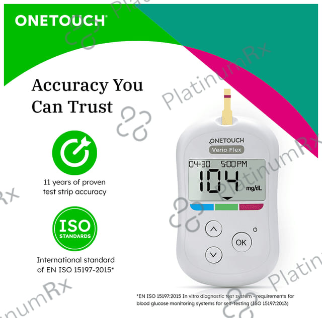 OneTouch Verio Flex Glucometer (10 Test Strips Free) 1Kit