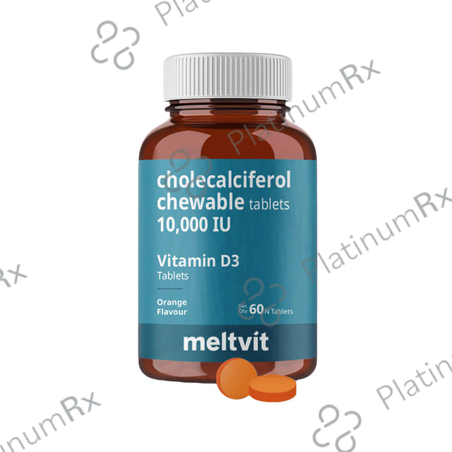 Meltvit Vitamin D3 Cholecalciferol 10000IU for Immunity, Bones, Joints, Muscles & Teeth - Flavour Chewable Tablet Orange