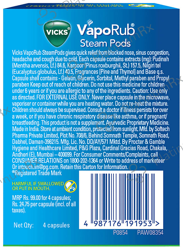 Vicks VapoRub Steam Pods 4 capsules