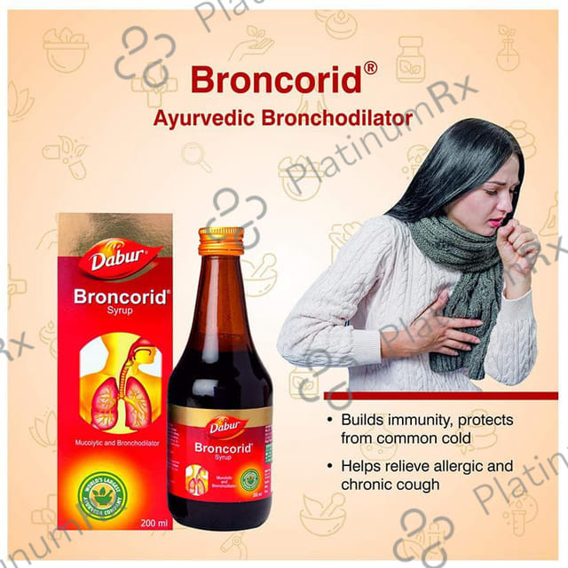 Dabur Broncorid Syrup - For Chronic & Allergic Cough & Common Cold - For Lungs & Respiratory Care