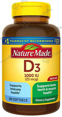 Nature Made Vitamin D3 (Cholecalciferol) 1000IU - Softgel for Healthy Bones, Teeth, Muscles & Immunity 300 Soft Gelatin Capsule