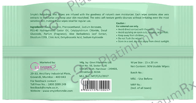 Smyle Refreshing Wet Wipes (30 Each) 1 Pack