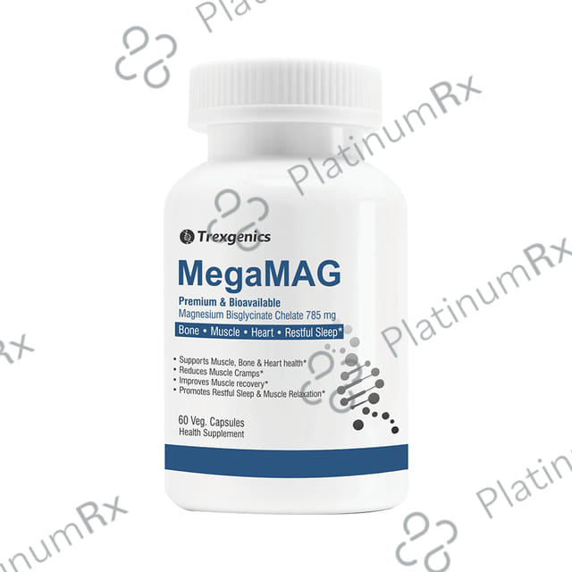 Trexgenics MegaMag with Magnesium Bis-Glycinate - Veg Capsule for Bones, Muscles, Heart & Restful Sleep