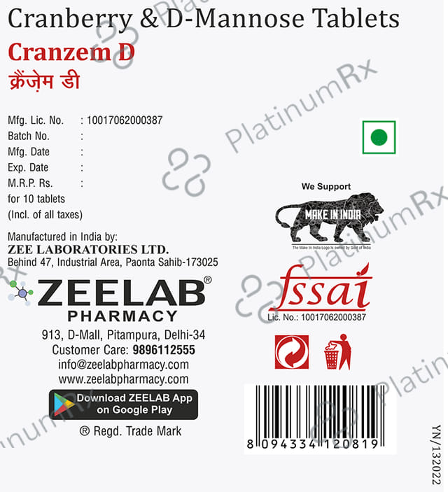 Zee Laboratories Cranzem D Tablet