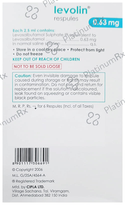 Levolin 0.63mg Respules 6X2.5ml