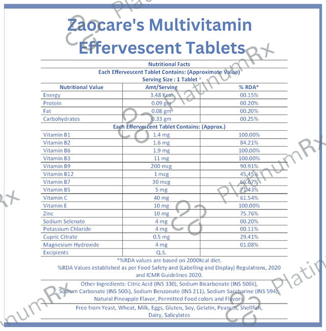 Zaocare Multivitamin Effervescent Tablet Pineapple