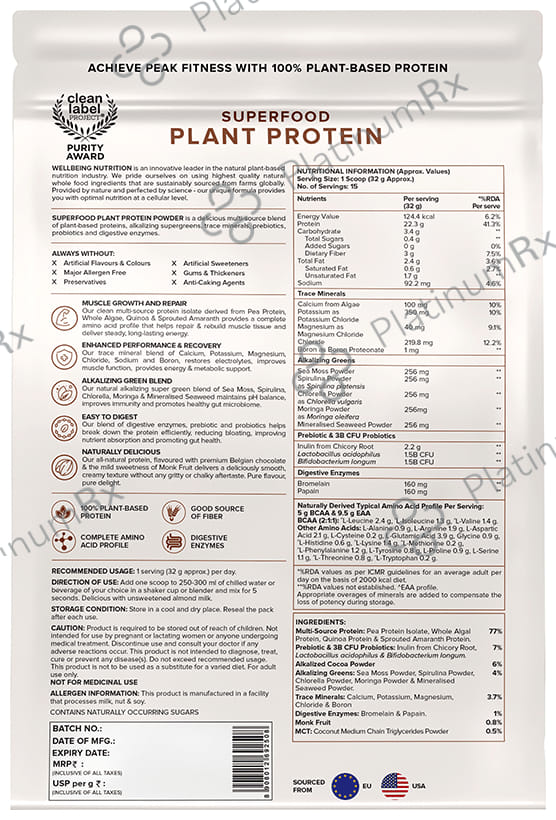 Wellbeing Nutrition Superfood Plant Protein for Muscle Growth & Metabolism - Flavour Powder Dark Chocolate Hazelnut