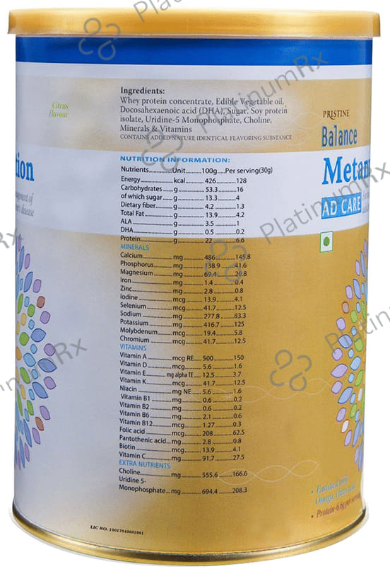 Pristine Balance Metanutrition AD Care Powder Citrus