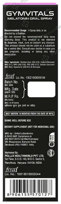 Gymvitals Deepsleep Melatonin Oral Spray