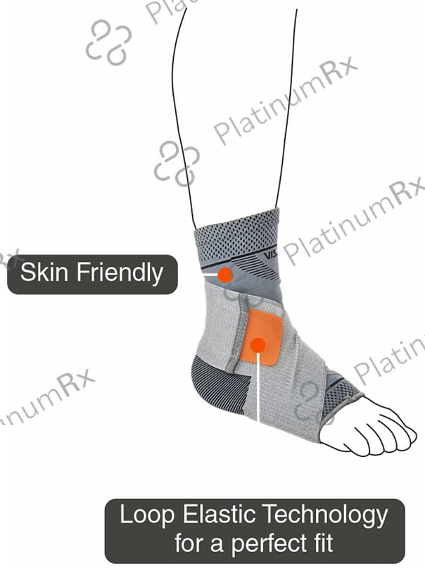 Vissco 2 in 1 Anklet + Binder to support & stability to the ankle Sprain, Swelling Muscle Small Grey