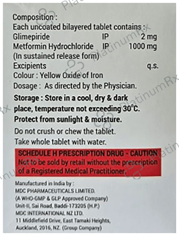 Hpride M Forte 2mg/1000mg Tablet SR