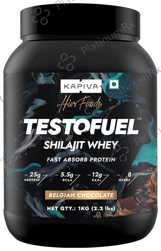 Kapiva TestoFuel Shilajit Whey Protein - Digezyme - Faster Absorption - Boosts Stamina -25gm Protein Powder Belgian Chocolate