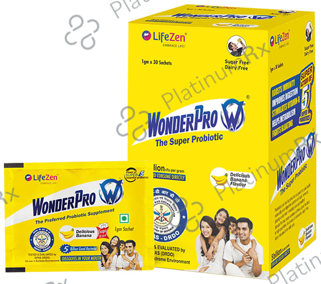 WonderPro The Super Probiotic Sachet (5 Billion CFU) - For Gut Health, Digestion & Immunity - Flavour Delicious Banana 30 Sachet