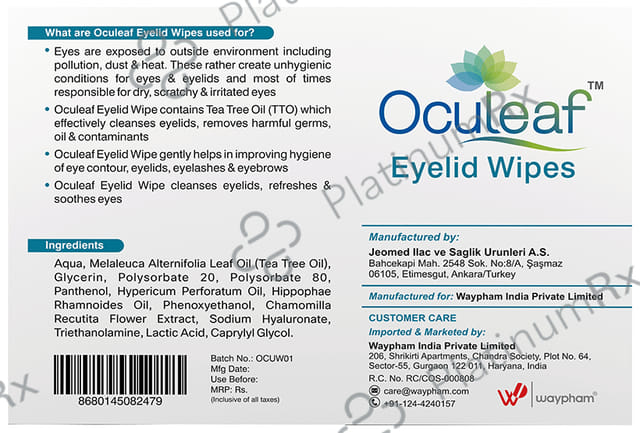 Oculeaf Eyelid Wipes with Tea Tree Oil - For Eyelid & Eyelashes Cleansing 24 wipes