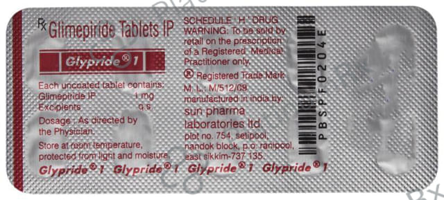 Glypride 1mg Tablet 10s
