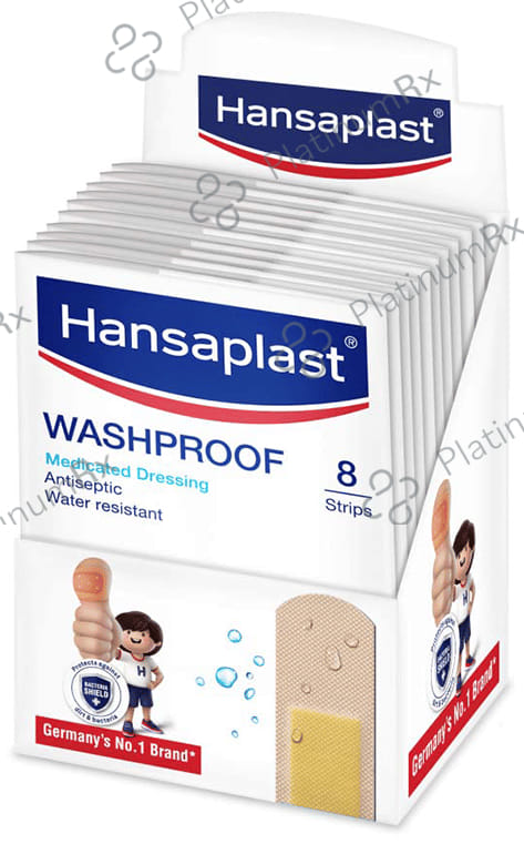 Hansaplast Washproof Medicated Water Resistant Band Aid Strips 8s
