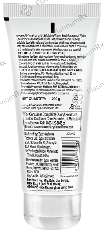 Everyuth Naturals Exfoliating Walnut for Blackheads & Dead Skin Cells - Paraben-Free - All Skin Types 200 gm