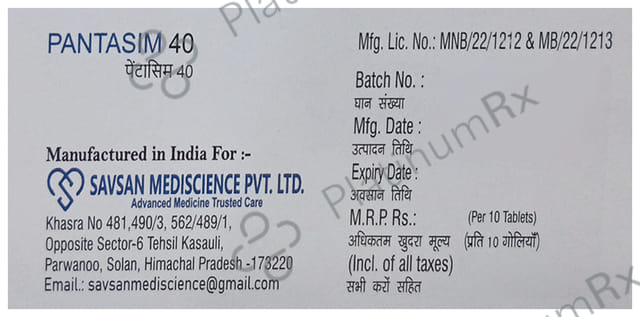Pantasim 40mg Tablet 10s