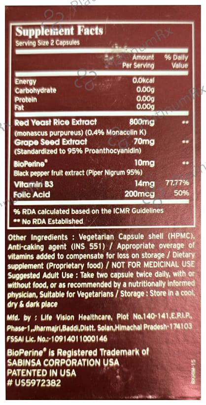CareLipid Capsule with Red Yeast Rice, Grape Seed Extract, Bioprene, Vitamin D3 & Folic Acid 60 Capsule