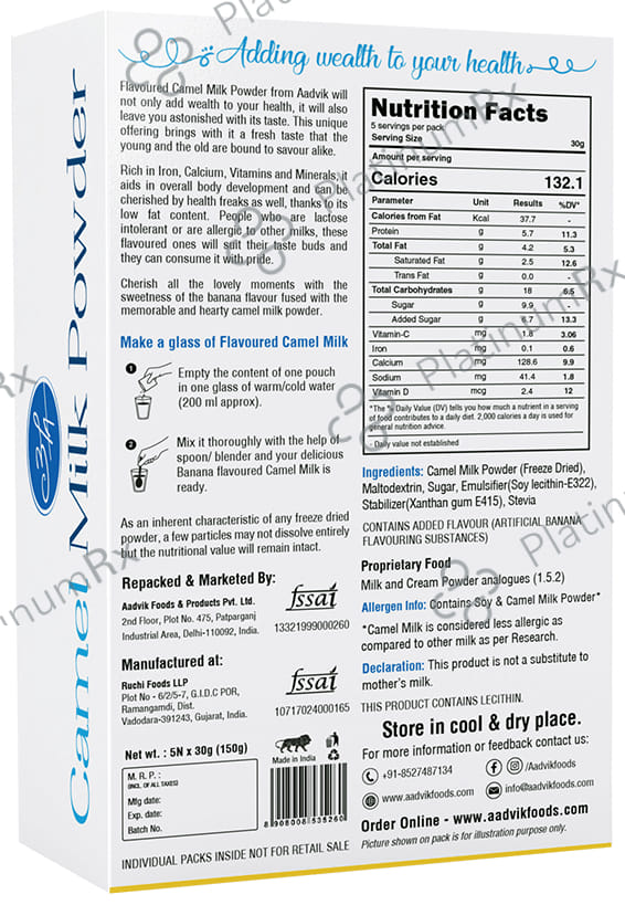 Aadvik Camel Milk Powder Sachet (30gm Each) Banana Freeze Dried