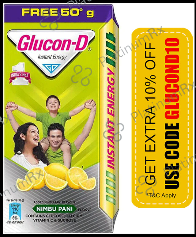 Glucon D with Glucose, Calcium, Vitamin C & Sucrose Flavour Nimbu Pani 125gm