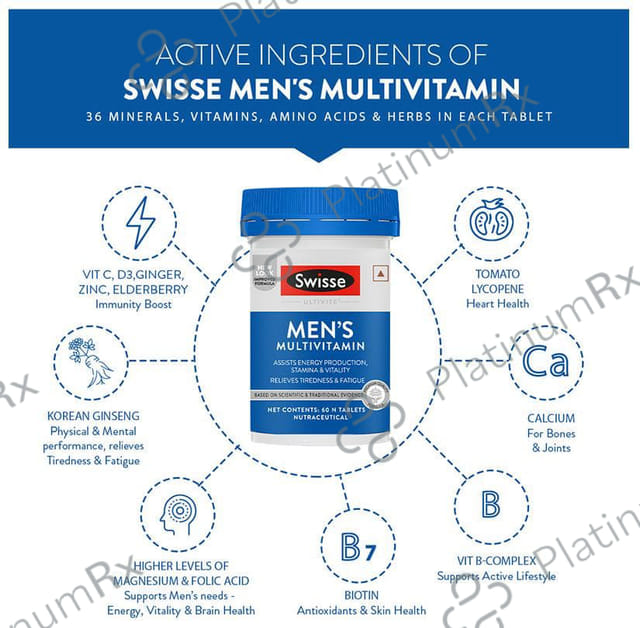Swisse Ultivite Men's Multivitamin for Energy, Stamina & Fatigue Reduction - Tablet 60 tablets