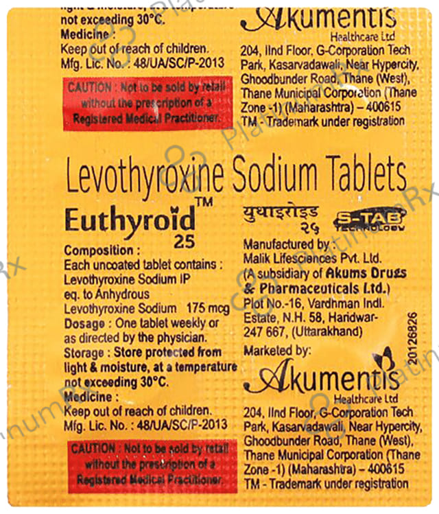 Euthyroid 25 175mcg Tablet 4s
