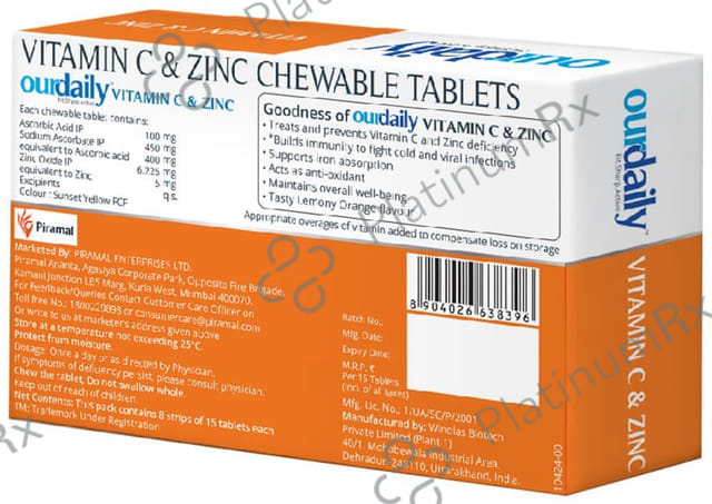 OurDaily Vitamin C & Zinc Lemony Orange Chewable Tablet 15s