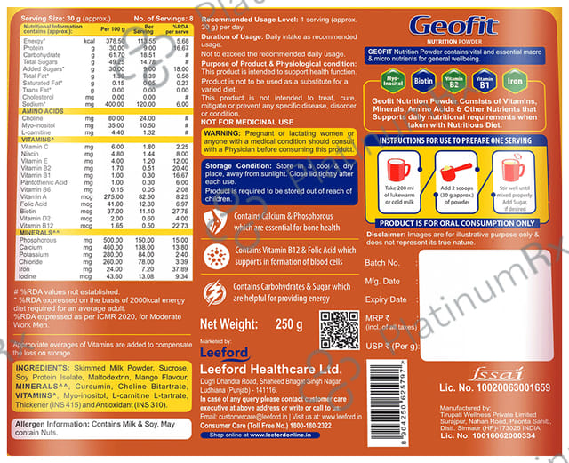 Geofit Nutrition Protein Powder with Vitamins & Minerals Mango