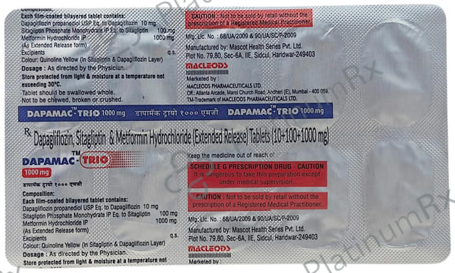 Dapamac Trio 10mg/1000mg/100mg Tablet