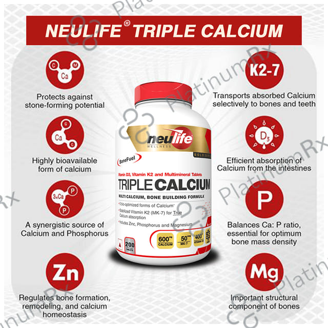 Neulife Triple Calcium Vitamin D3 Vitamin K2 & Multimineral Tablet 200s