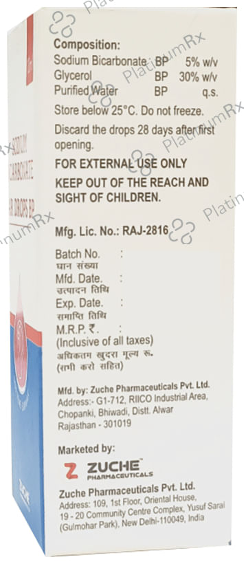 Zuche Sodium Bicarbonate Ear Drop BP Glass Container with Dropper