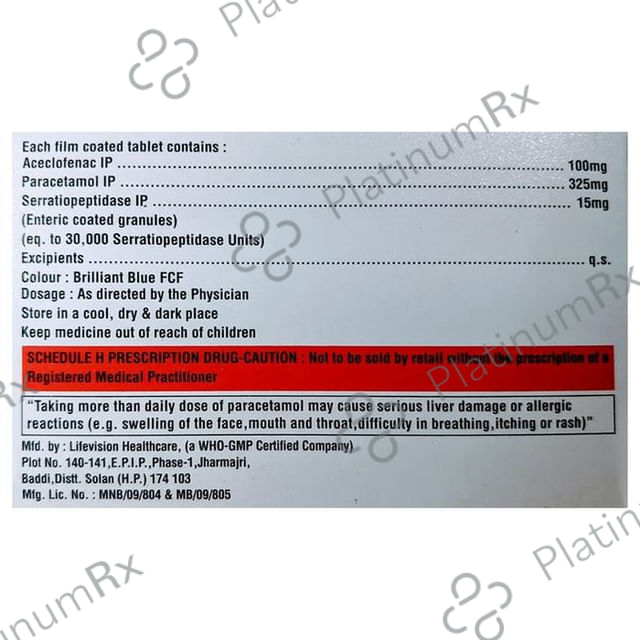 Aceclorej SP 100/325/15mg Tablet 10s