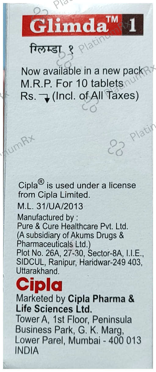 Glimda 1mg Tablet 10s