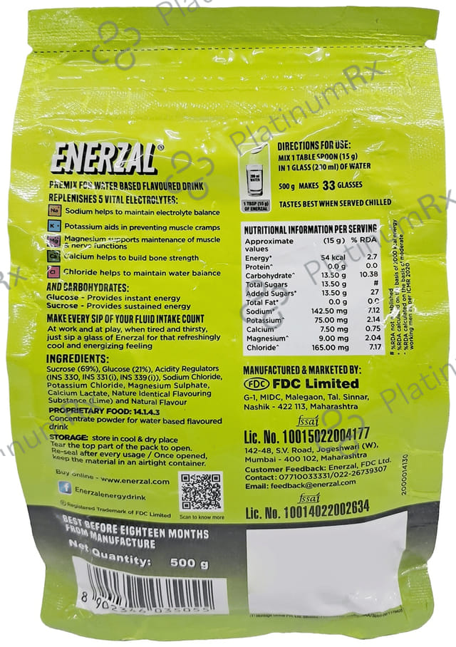 Enerzal Energy & Electrolyte Drink - Flavour Powder Lime