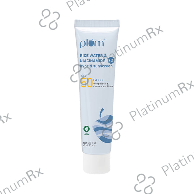 Plum 2% Niacinamide & Rice Water Hybrid Face Sunscreen SPF 50 PA+++ Cream 15 gm