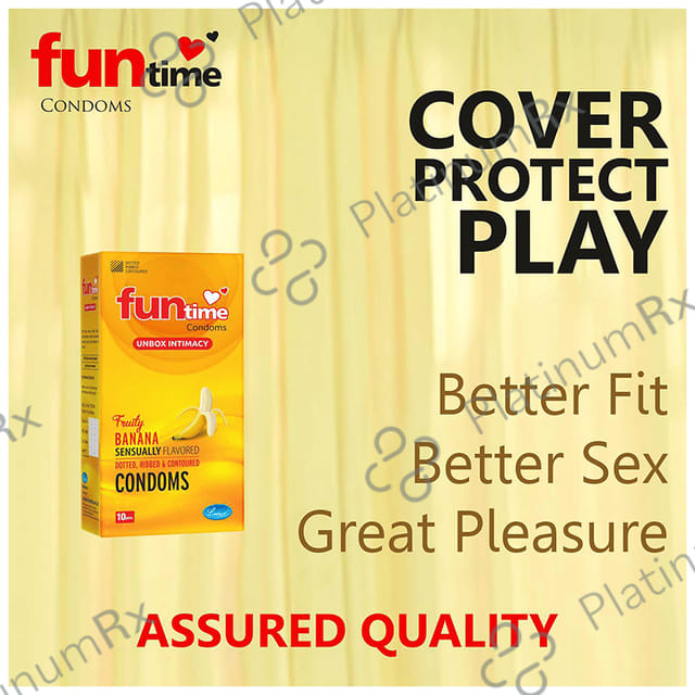 Funtime Dotted Ribbed & Contoured Fruity Banana Flavour Condom 10s