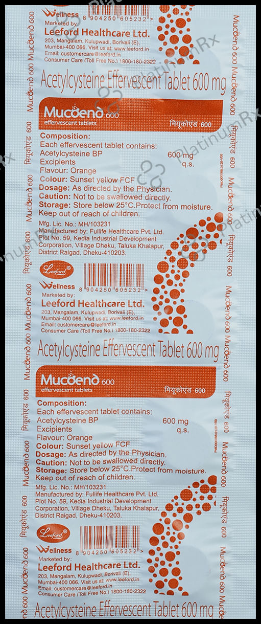 Mucoend 600mg Tablet Orange Sugar Free 10s