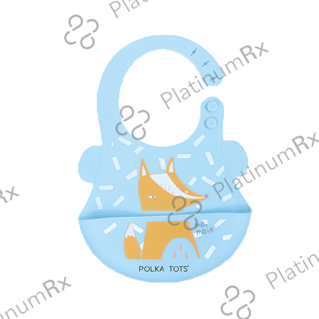 Polka Tots Waterproof Silicone Feeding Bibs With Adjustable Snap Buttons Fox Print Sky Blue