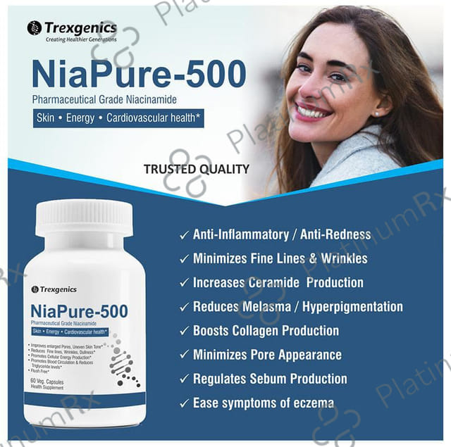 Trexgenics NiaPure with Niacinamide 500mg - Veg Capsule for Skin, Energy & Heart Health