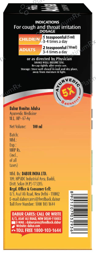 Dabur Honitus Adulsa Cough Syrup 100ml