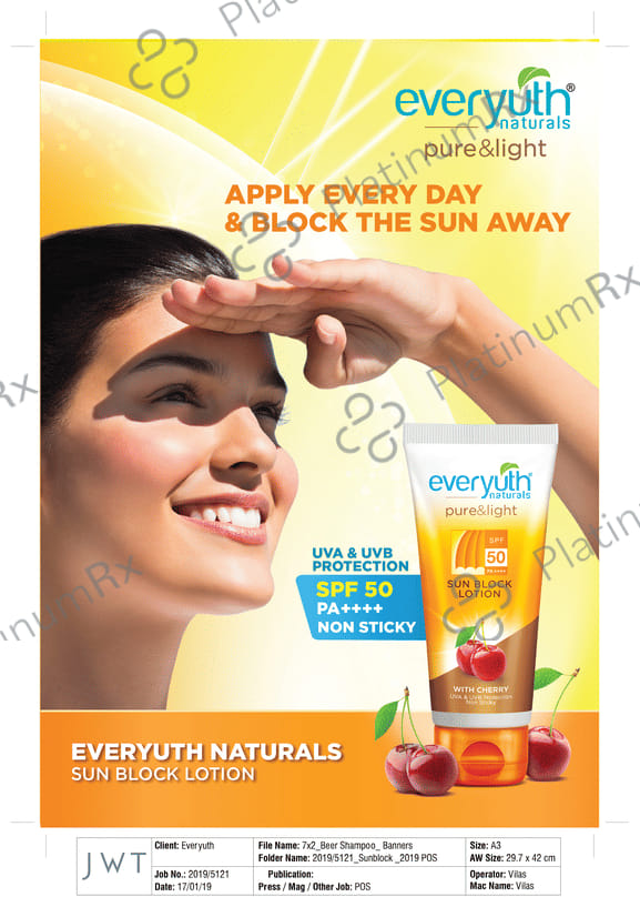 Everyuth Naturals Pure & Light Sun Block SPF 50 Lotion 50gm