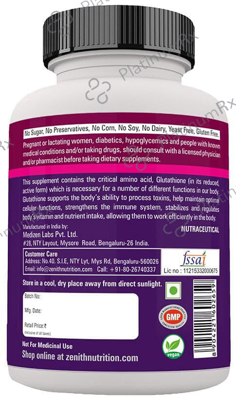 Zenith Nutrition Glutathione 250mg Capsule